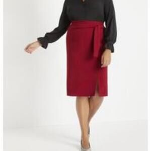 Eloquii Burgundy Deep Red Tie Front Midi Skirt Sz.28W